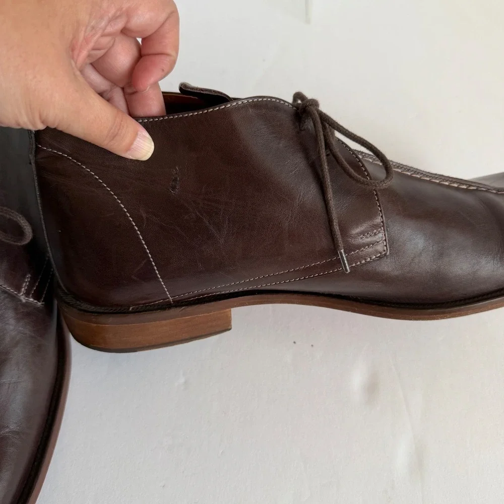 Kenneth Cole Y2K Brown Leather‎ Chukka Boots 12 Italy Square Toe Euro Minimalist